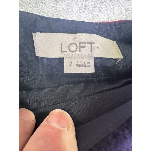 Loft Skirt Size 2 Short Pink Plaid Wool Checkered  Lined Side Zip Button Accent - Picture 2 of 6